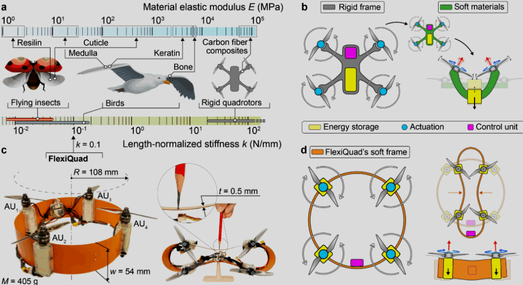FlexiQuad: биоинспирированный мягкий квадрокоптер с анизотропной жесткостью, демонстрирующий номинальную и деформированную конфигурации